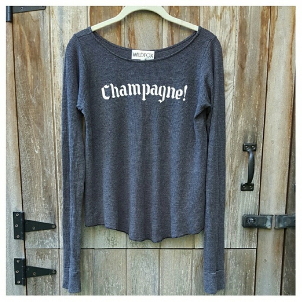 Wildfox Grey Thermal 'Champagne!' Long sleeve Tee